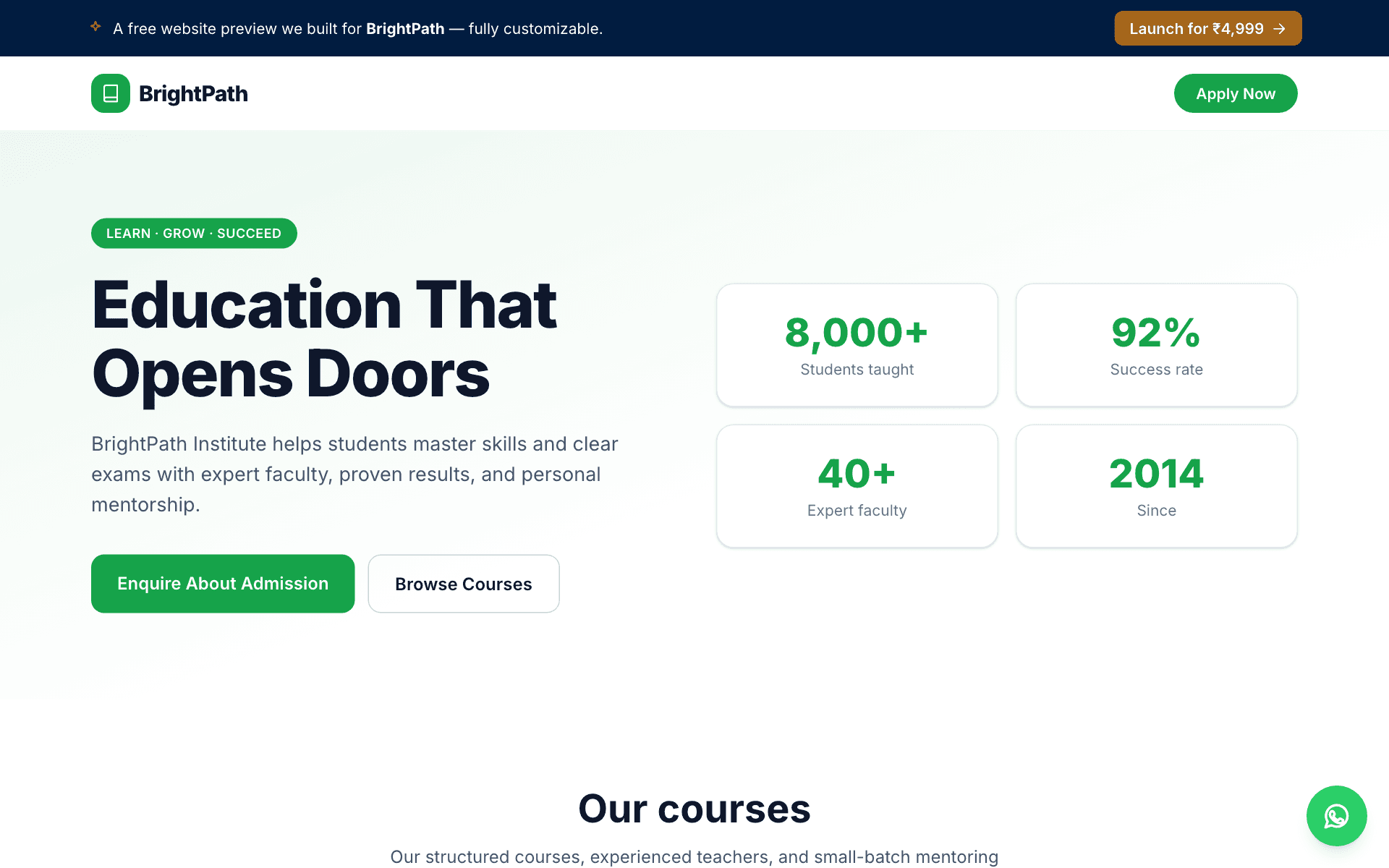 Preview of the Educational Institute demo website