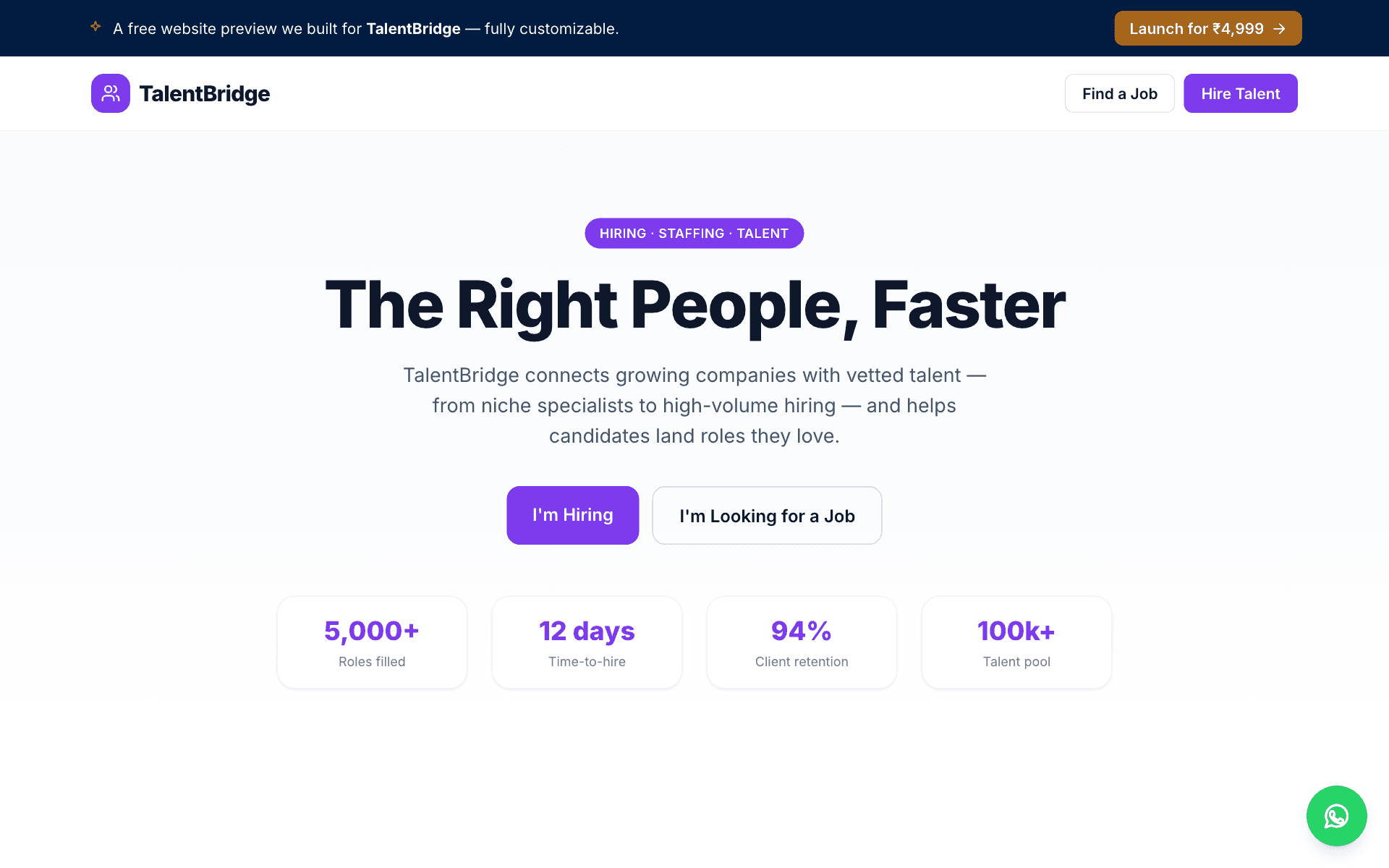 Preview of the Recruitment Agency demo website