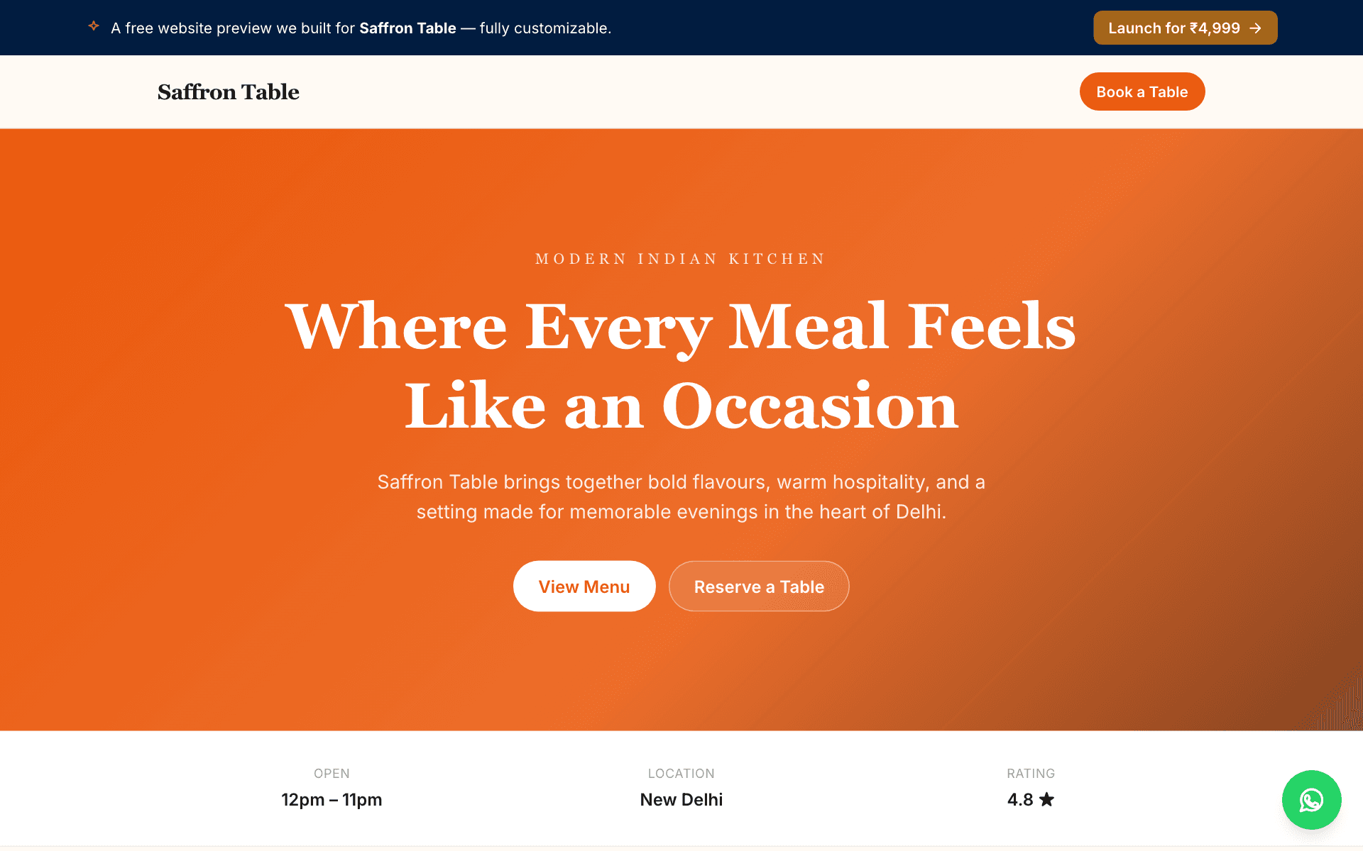 Preview of the Restaurant demo website